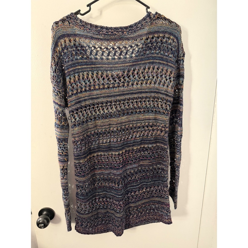 Two-One-Two New York Open Knit Space Dye Sweater Blue Purple Boho Large 414822 - Picture 2 of 6